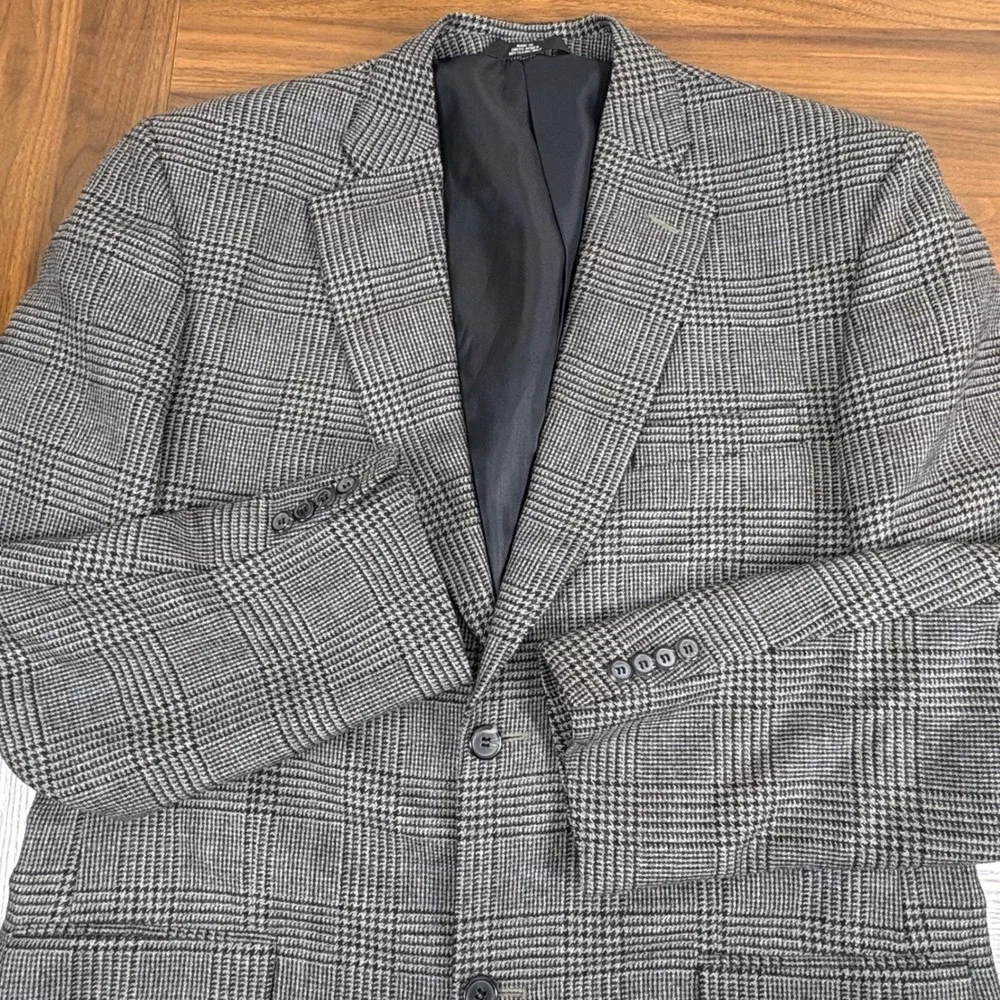 Haggar Collections 42L 100% Lambswool‎ Blazer Glen Plaid Mens Sport Coat Jacket